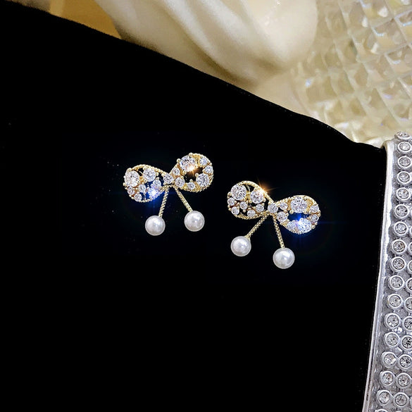 S925 Silver Rhinestone Bow Ear Studs For Women With Geometric Patterns Elegant And Sweet