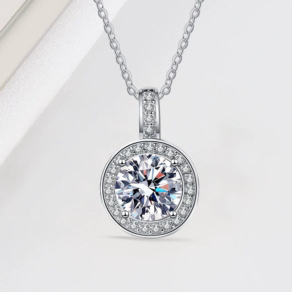 S925 Silver Round Pendant Necklace With Moissanite Inlay Electroplated Geometric Clavicle Chain For Women