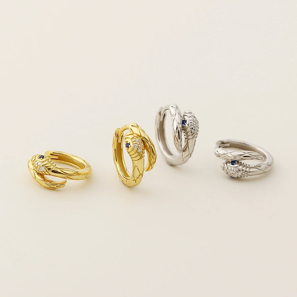 S925 Silver Snake Zircon Electroplated Unisex Earrings