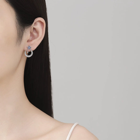 S925 Silver Star Shape Diamond Encrusted Women's Earrings Light Luxury Style