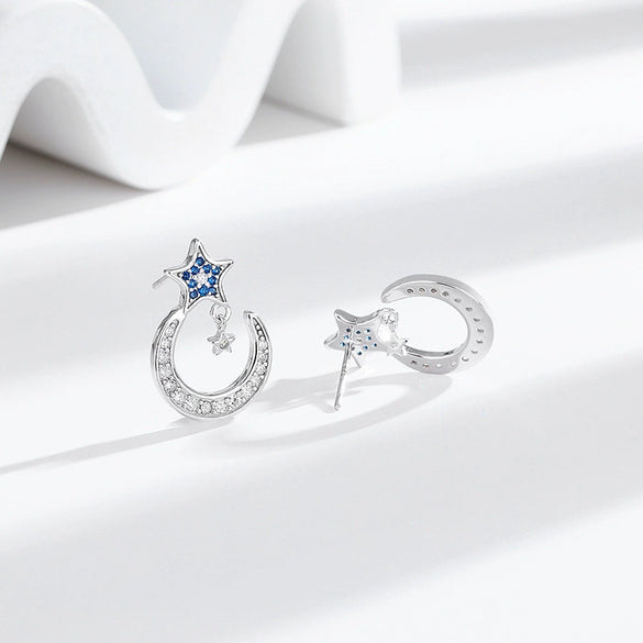 S925 Silver Star Shape Diamond Encrusted Women's Earrings Light Luxury Style