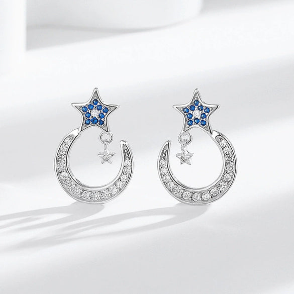 S925 Silver Star Shape Diamond Encrusted Women's Earrings Light Luxury Style
