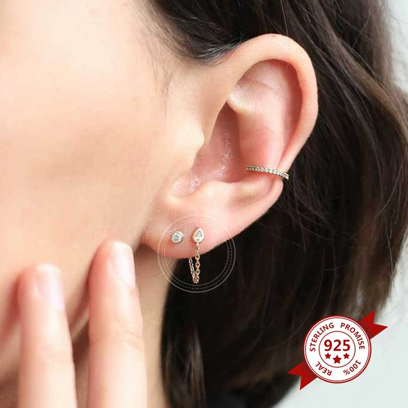 S925 Silver Water Drop Zircon Punk Earrings For Women