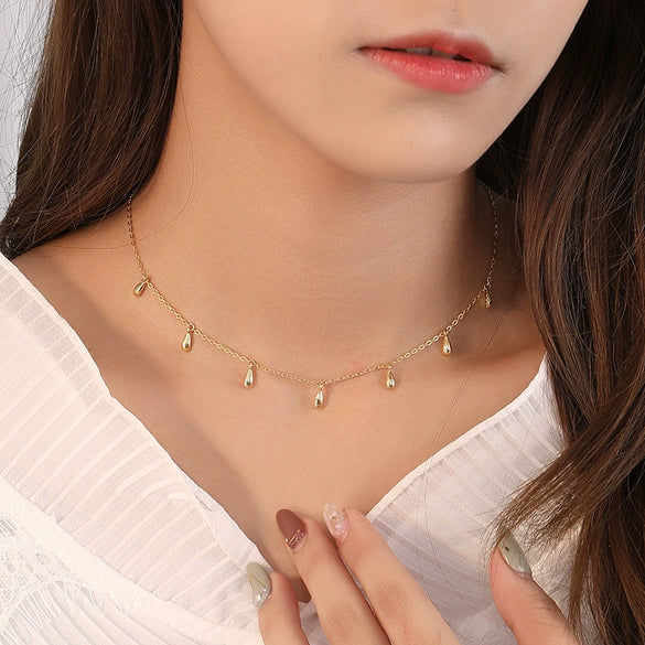 S925 Sterling Silver  Light Luxury Round Necklace Women's All  Match Personalized Gold Short Simple Stacked Clavicle Chain