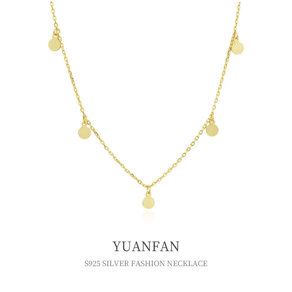 S925 Sterling Silver  Light Luxury Round Necklace Women's All  Match Personalized Gold Short Simple Stacked Clavicle Chain