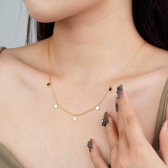 S925 Sterling Silver  Light Luxury Round Necklace Women's All  Match Personalized Gold Short Simple Stacked Clavicle Chain