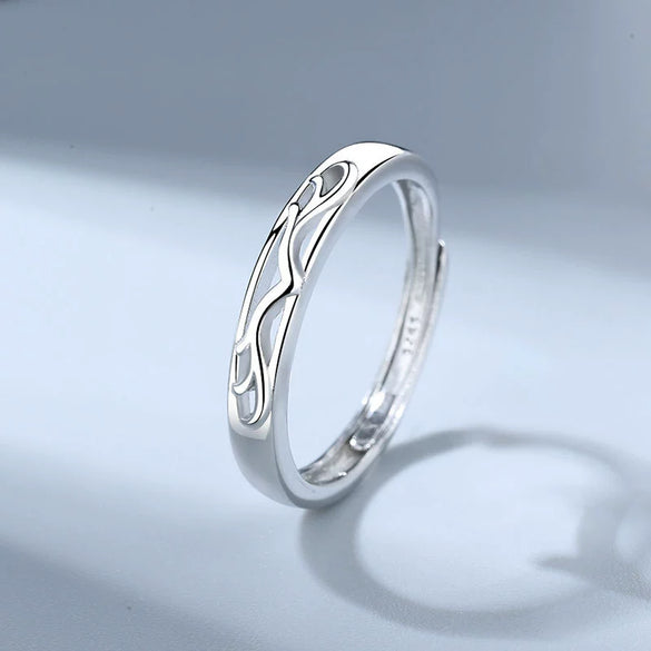 S925 Sterling Silver Adjustable Couple Rings Simple Geometric Antler Design Electroplated Matching Ring Set For Men And Women