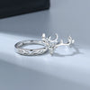 S925 Sterling Silver Adjustable Couple Rings Simple Geometric Antler Design Electroplated Matching Ring Set For Men And Women