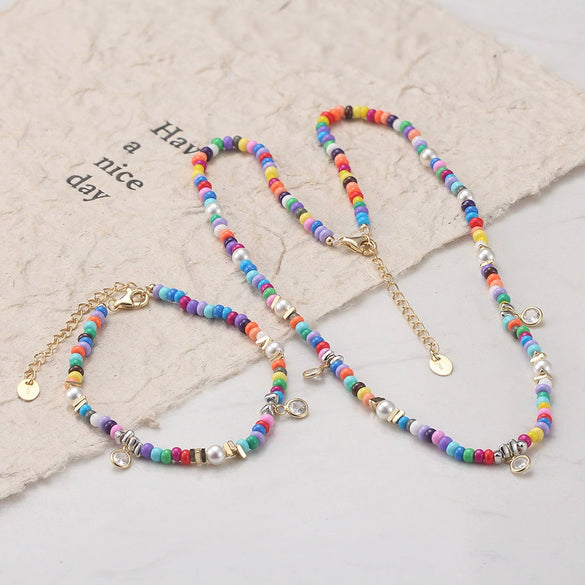 S925 Sterling Silver And Pearl Bracelet With Colorful Glass Beads Zircon Tassel Pendant And Geometric Design Electroplated