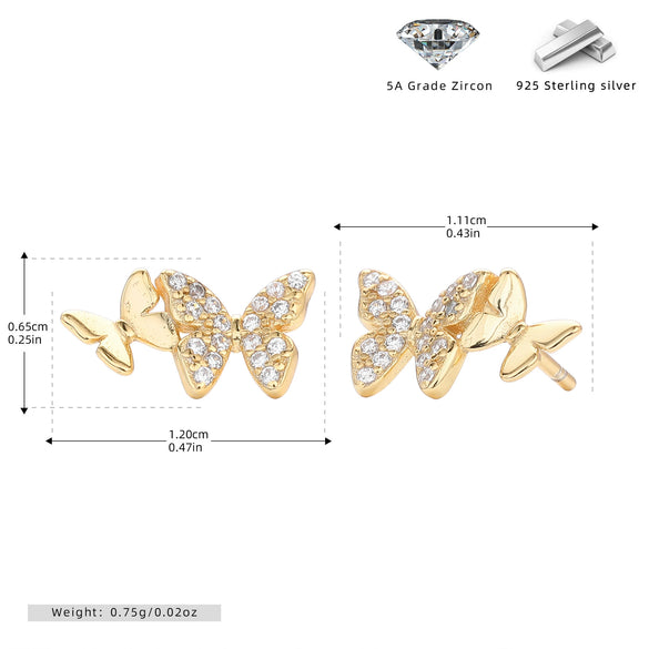 S925 Sterling Silver Animal Butterfly Electroplated Microencrusted Stone Tassel Earrings