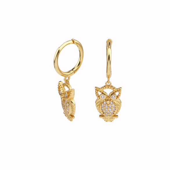 S925 Sterling Silver Animal Shape Owl Earrings French Retro Creative Design