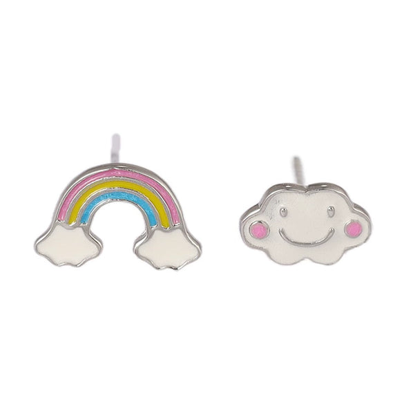 S925 Sterling Silver Asymmetric Rainbow Cloud Stud Earrings For Women Simple Geometric Electroplated Earrings