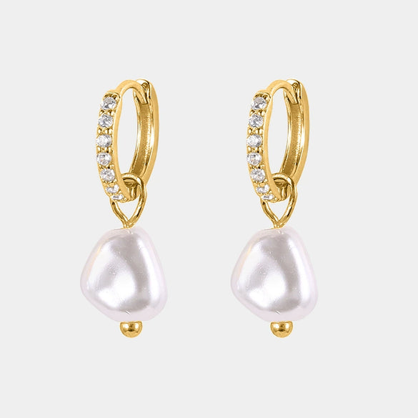 S925 Sterling Silver Baroque Pearl Earrings With Diamond Ear Buckle Electroplated Geometric Style