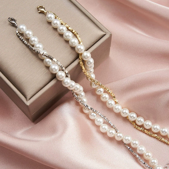 S925 Sterling Silver Bead Bracelet With Pearls And Geometric Design Electroplating
