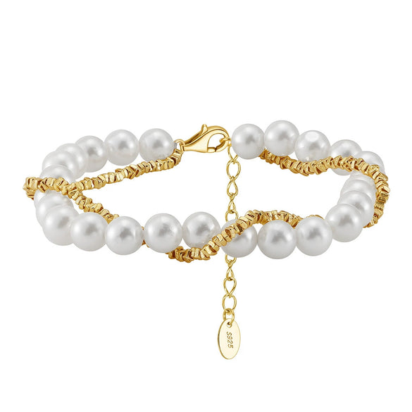S925 Sterling Silver Bead Bracelet With Pearls And Geometric Design Electroplating