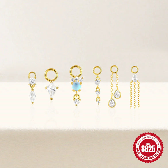 S925 Sterling Silver Beads Pendant Earrings With Diamond Zircon Simple Style Geometric Shape Eight Eyes Pattern Electroplating Processing