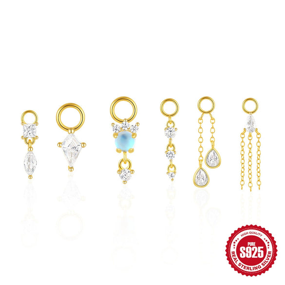 S925 Sterling Silver Beads Pendant Earrings With Diamond Zircon Simple Style Geometric Shape Eight Eyes Pattern Electroplating Processing