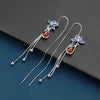 S925 Sterling Silver Blue Lotus Flower Drop Earrings For Women With Long Tassel Light Luxury Retro Style