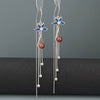 S925 Sterling Silver Blue Lotus Flower Drop Earrings For Women With Long Tassel Light Luxury Retro Style