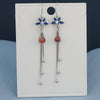 S925 Sterling Silver Blue Lotus Flower Drop Earrings For Women With Long Tassel Light Luxury Retro Style