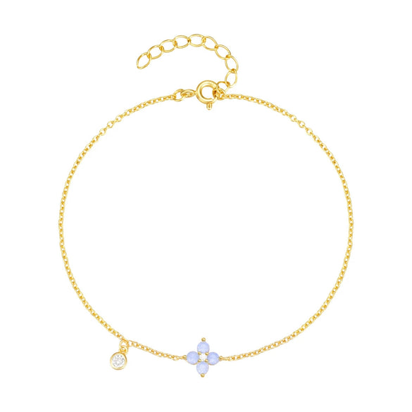 S925 Sterling Silver Blue Opal Fourleaf Clover Bracelet With Diamondstudded And Electroplated Design Niche Minimalist Style For Women