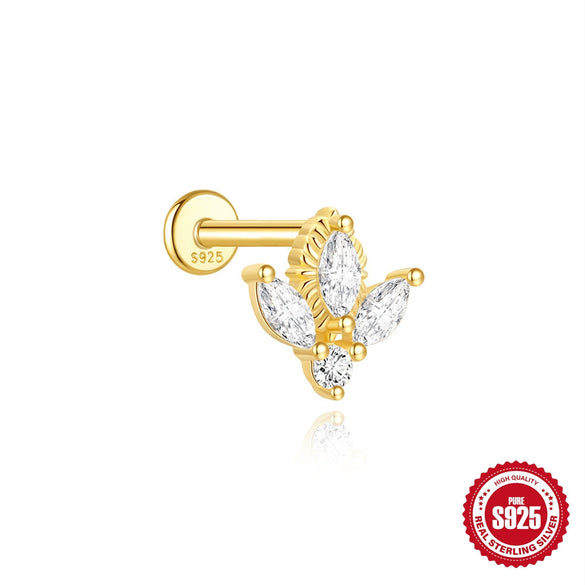 S925 Sterling Silver Blue Pine Single Layer Stacked Smiley Geometric Design Electroplated Piercing Earrings Ear Cuffs For Women