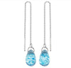 S925 Sterling Silver Blue Water Drop Ear Line Earrings Simple Elegant Drop Shape Dangle Earrings For Women