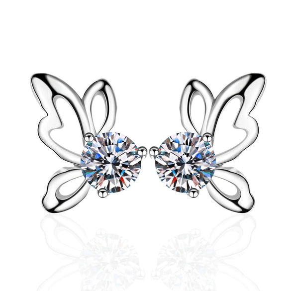 S925 Sterling Silver Bow Butterfly Women's Fourclaw Electroplated Earrings