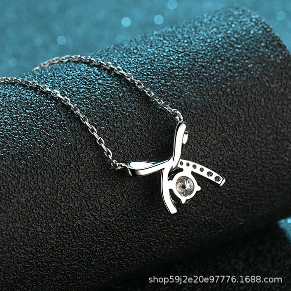 S925 Sterling Silver Bow Necklace With Fourclaw Moissanite Simulated Diamond Electroplated