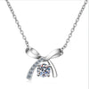 S925 Sterling Silver Bow Necklace With Fourclaw Moissanite Simulated Diamond Electroplated
