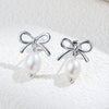S925 Sterling Silver Bow Shaped Natural Freshwater Pearl Inlaid Earrings For Women