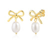 S925 Sterling Silver Bow Shaped Natural Freshwater Pearl Inlaid Earrings For Women