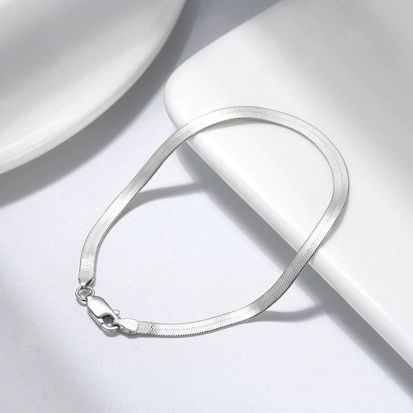 S925 Sterling Silver Bracelet Blade Flat Snake Bone Geometric Ins Trendy Cold Style Electroplated Unisex