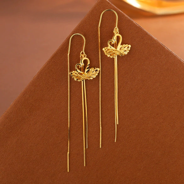 S925 Sterling Silver Brushed Double Swan Long Tassel Earrings Light Luxury Animal Design Fashion Earrings