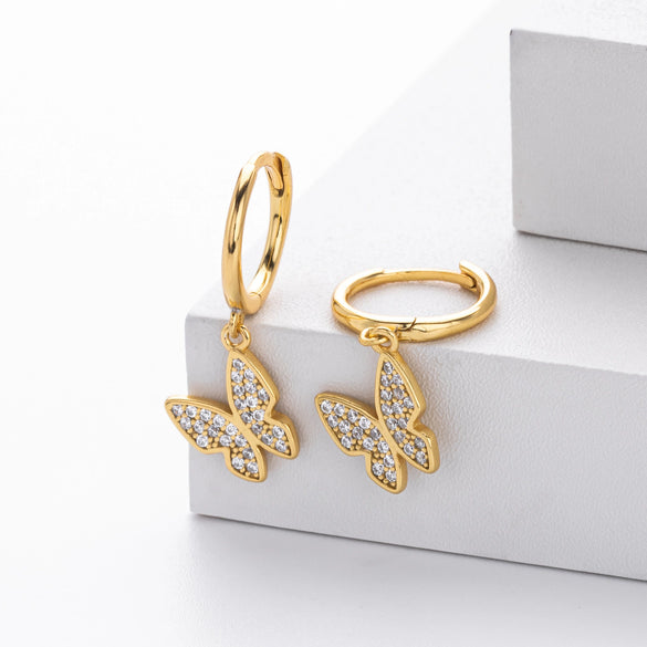 S925 Sterling Silver Butterfly And Bow Earrings For Women Light Luxury Style
