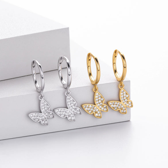 S925 Sterling Silver Butterfly And Bow Earrings For Women Light Luxury Style