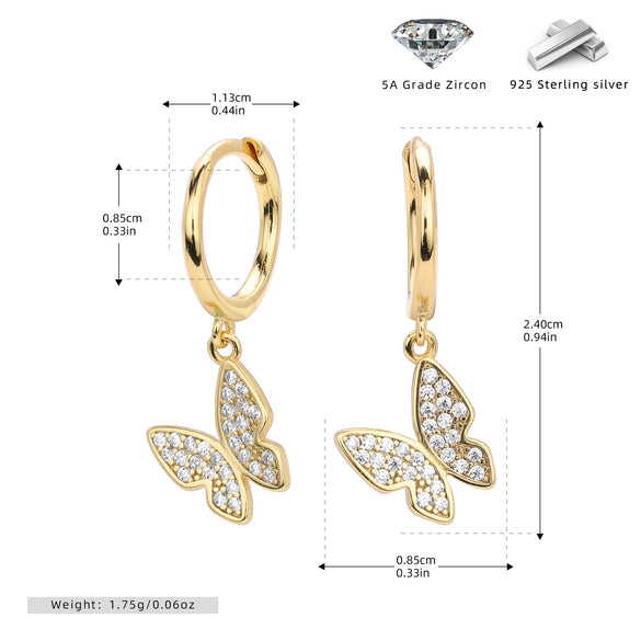 S925 Sterling Silver Butterfly And Bow Earrings For Women Light Luxury Style