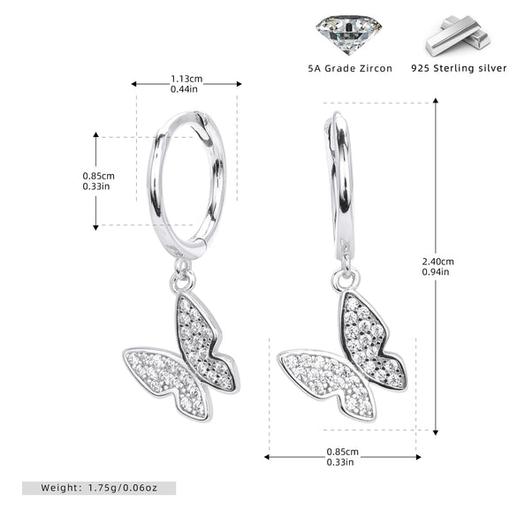 S925 Sterling Silver Butterfly And Bow Earrings For Women Light Luxury Style