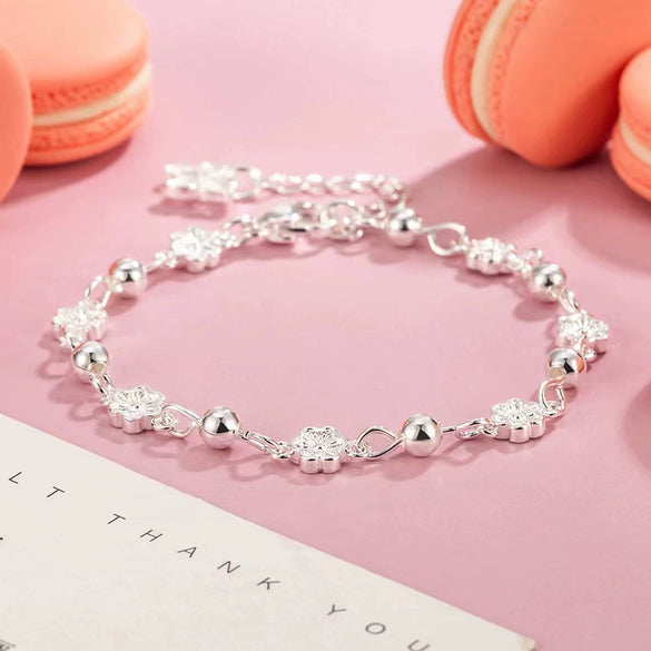 S990 Sterling Silver Butterfly And Peach Blossom Bracelet With Floral Design For Women Light Luxury Exquisite Crafted Jewelry