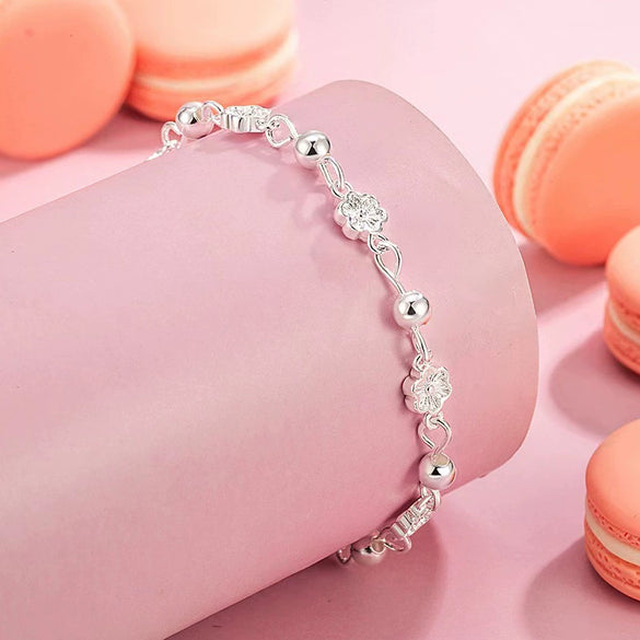 S990 Sterling Silver Butterfly And Peach Blossom Bracelet With Floral Design For Women Light Luxury Exquisite Crafted Jewelry
