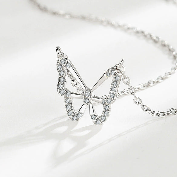 S925 Sterling Silver Butterfly Clavicle Necklace With Geometric Animal Style Pendant Fashion Jewelry