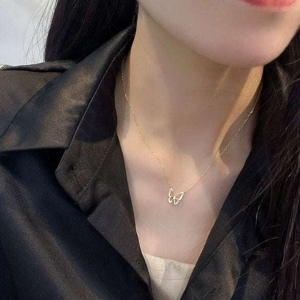 S925 Sterling Silver Butterfly Clavicle Necklace With Geometric Animal Style Pendant Fashion Jewelry