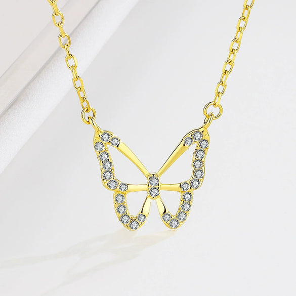 S925 Sterling Silver Butterfly Clavicle Necklace With Geometric Animal Style Pendant Fashion Jewelry