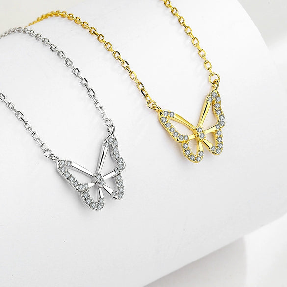 S925 Sterling Silver Butterfly Clavicle Necklace With Geometric Animal Style Pendant Fashion Jewelry