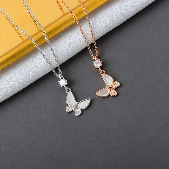 S925 Sterling Silver Butterfly Clavicle Necklace With Mixed Gem Inlay Electroplated Simple Elegant Animal Pendant Cross Chain For Women