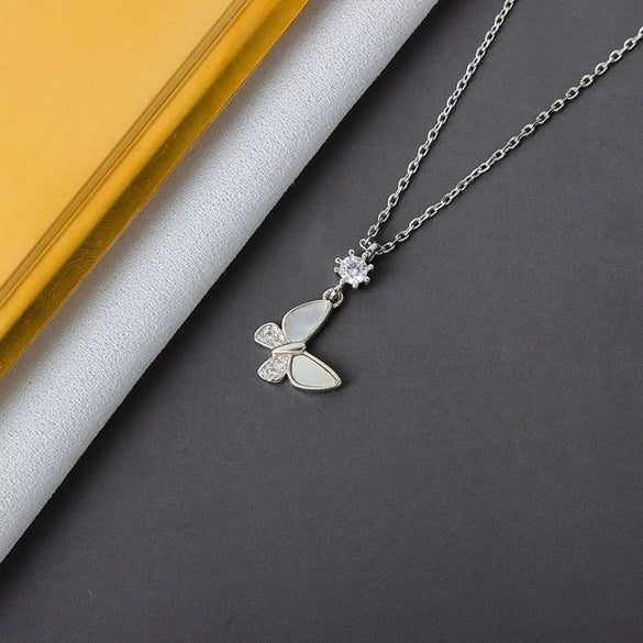 S925 Sterling Silver Butterfly Clavicle Necklace With Mixed Gem Inlay Electroplated Simple Elegant Animal Pendant Cross Chain For Women