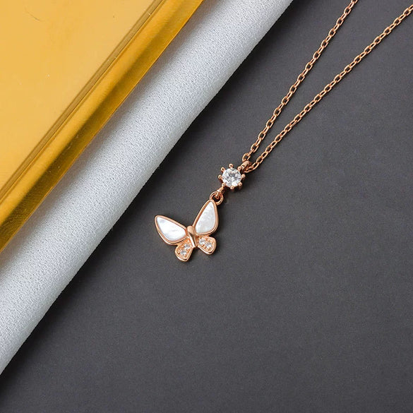 S925 Sterling Silver Butterfly Clavicle Necklace With Mixed Gem Inlay Electroplated Simple Elegant Animal Pendant Cross Chain For Women