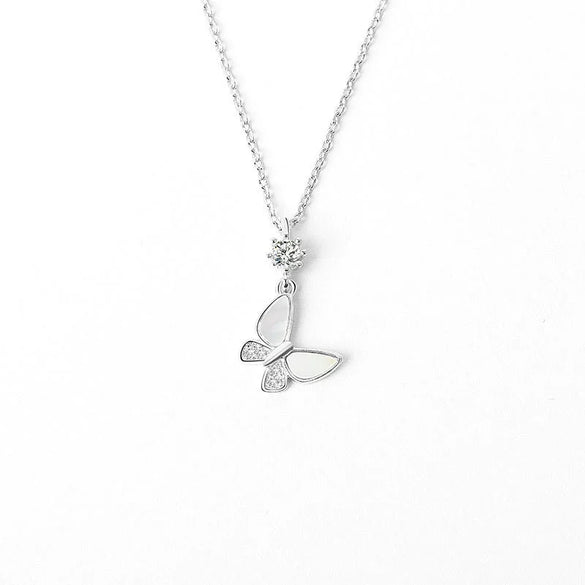 S925 Sterling Silver Butterfly Clavicle Necklace With Mixed Gem Inlay Electroplated Simple Elegant Animal Pendant Cross Chain For Women