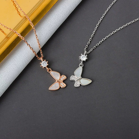S925 Sterling Silver Butterfly Clavicle Necklace With Mixed Gem Inlay Electroplated Simple Elegant Animal Pendant Cross Chain For Women