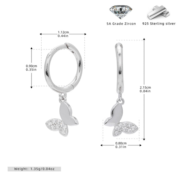 S925 Sterling Silver Butterfly Earring Animal Pattern Elegant And Fashionable For Women